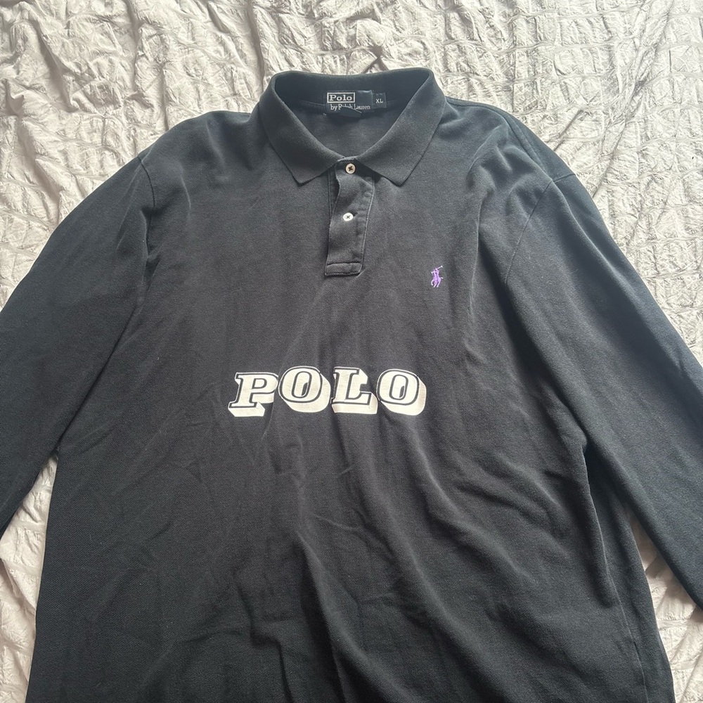 Ralph Lauren Black Polo Shirt with Purple Logo